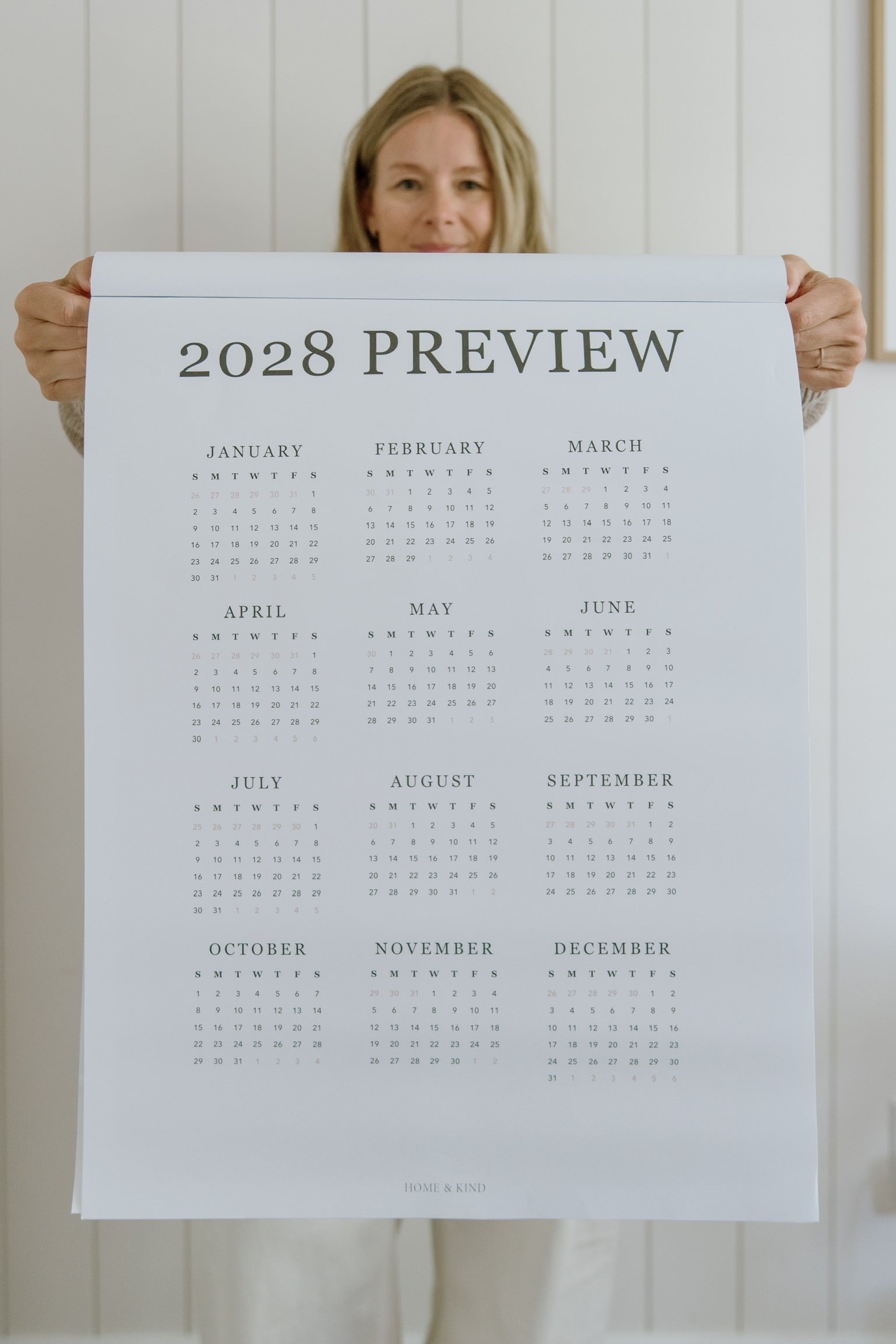 2028 preview page included in the 2027 wall calendar