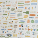 Close-up of colorful calendar stickers for birthdays, holidays, and appointments