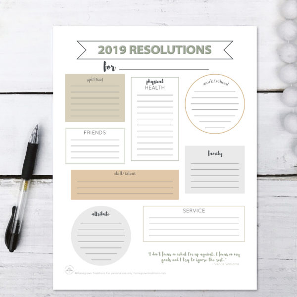 2019 New Year Resolutions Printable - Home and Kind