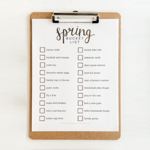 Custom Spring Bucket List on a clipboard