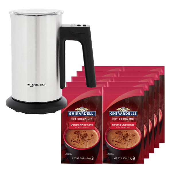 Milk Frother and Ghiradelli Hot Chocolate Packages