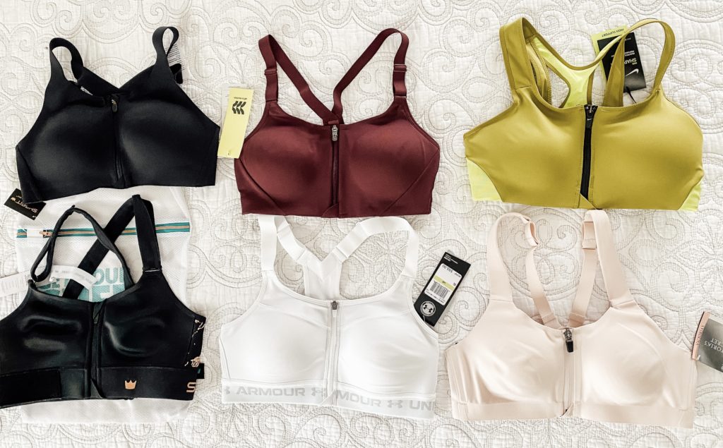 6 sports bras with front zip closures