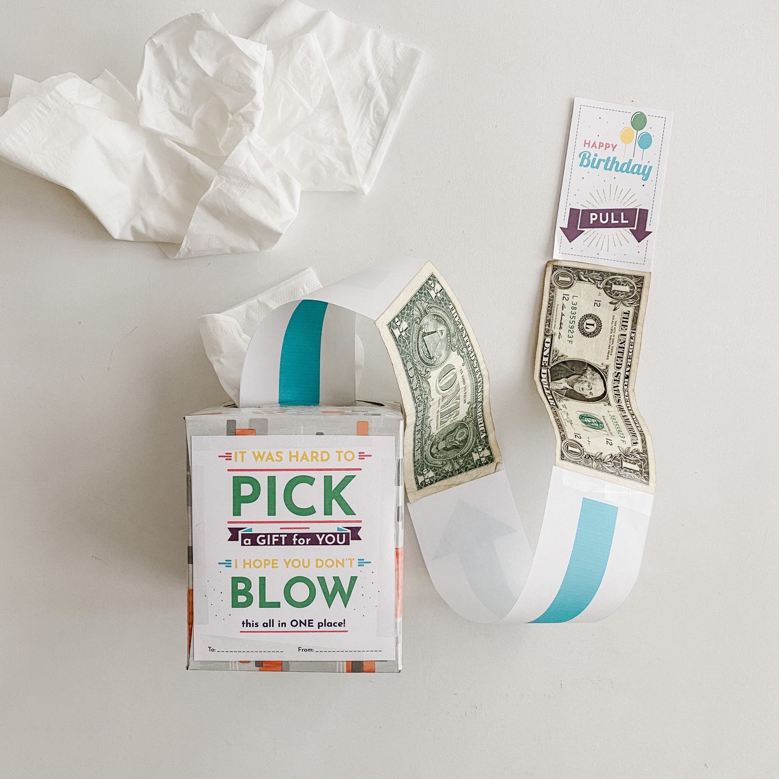 Easy Birthday Gift Ideas: Tissue Box Money Roll + Free Printable - Home and  Kind