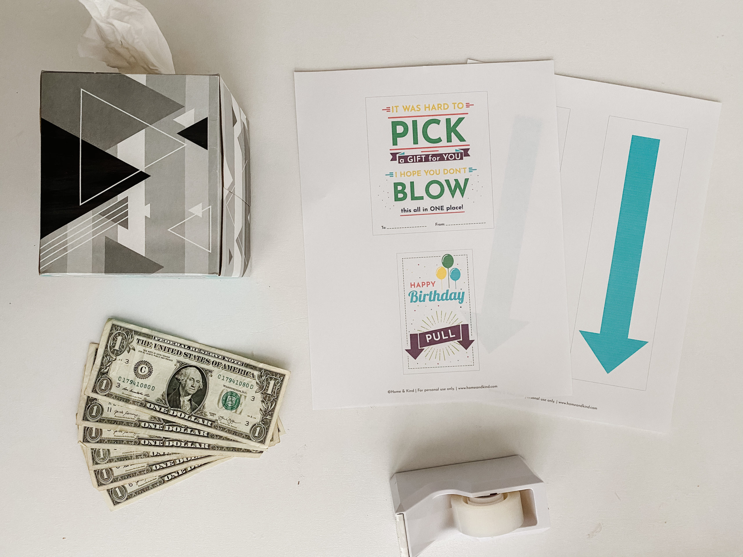 Easy Birthday Gift Ideas: Tissue Box Money Roll + Free Printable - Home and  Kind