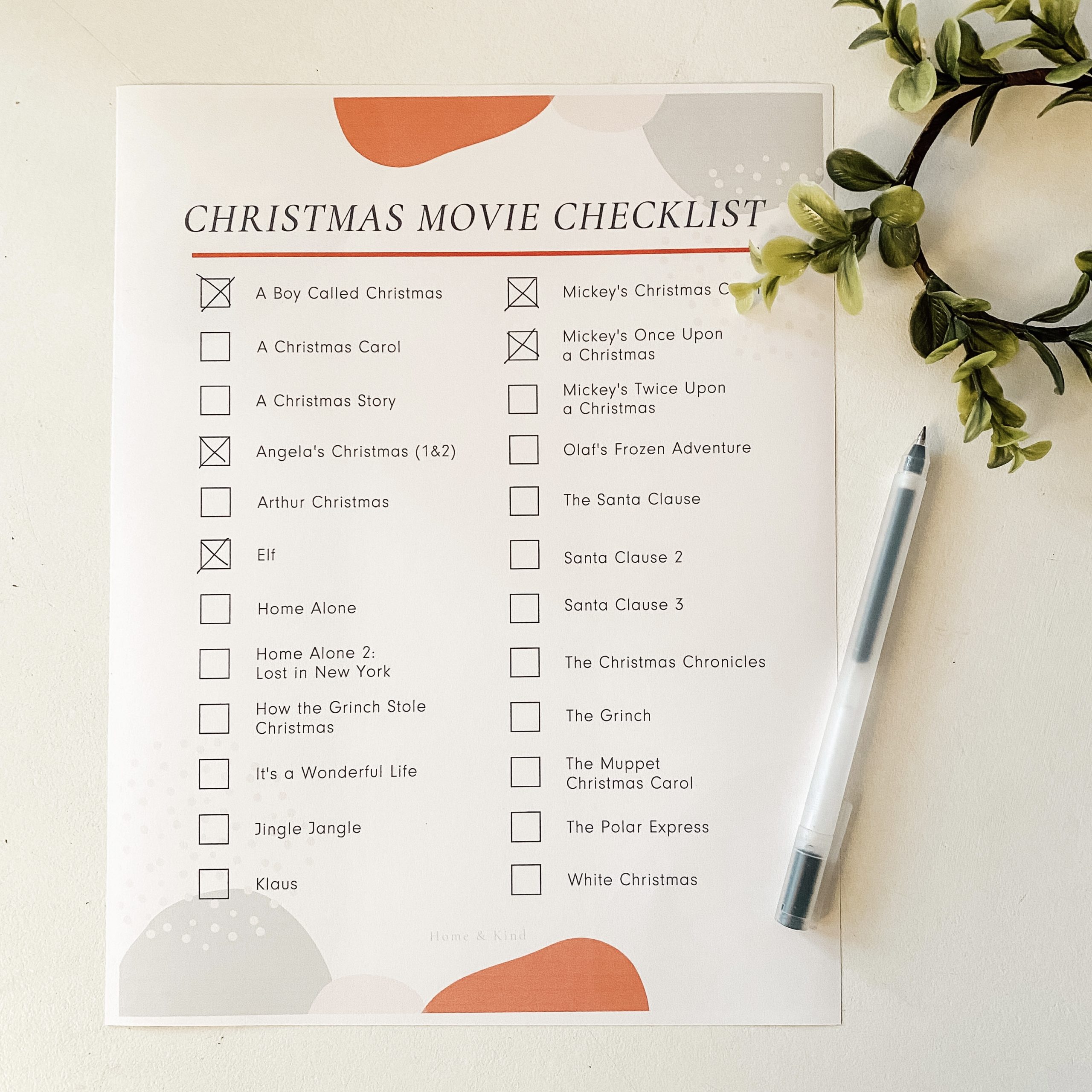 2020 Christmas Movie Checklist - Designed Simple