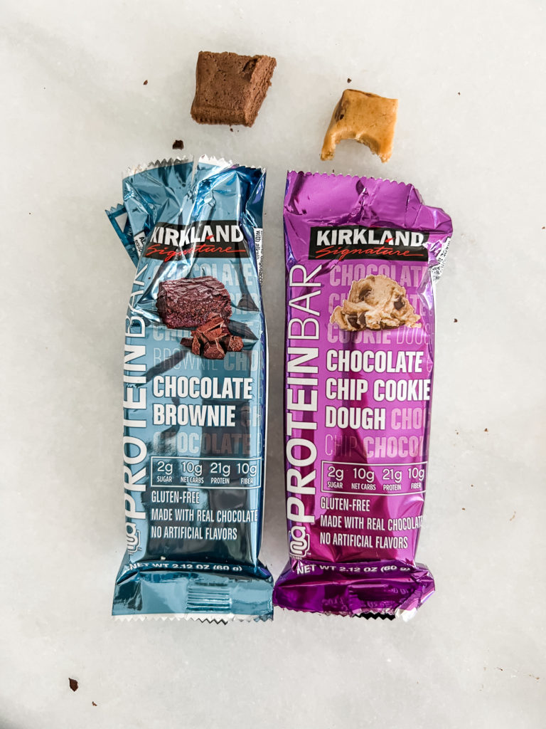 Kirkland protein bars on a counter top