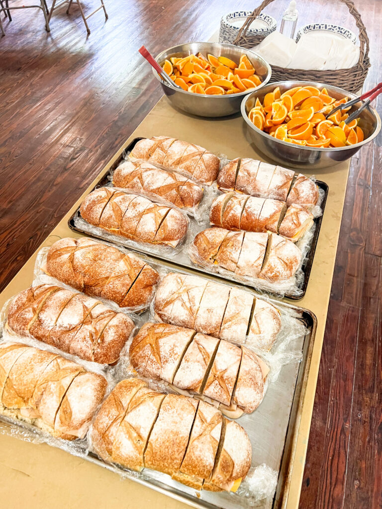 French loaf sandwiches on a table