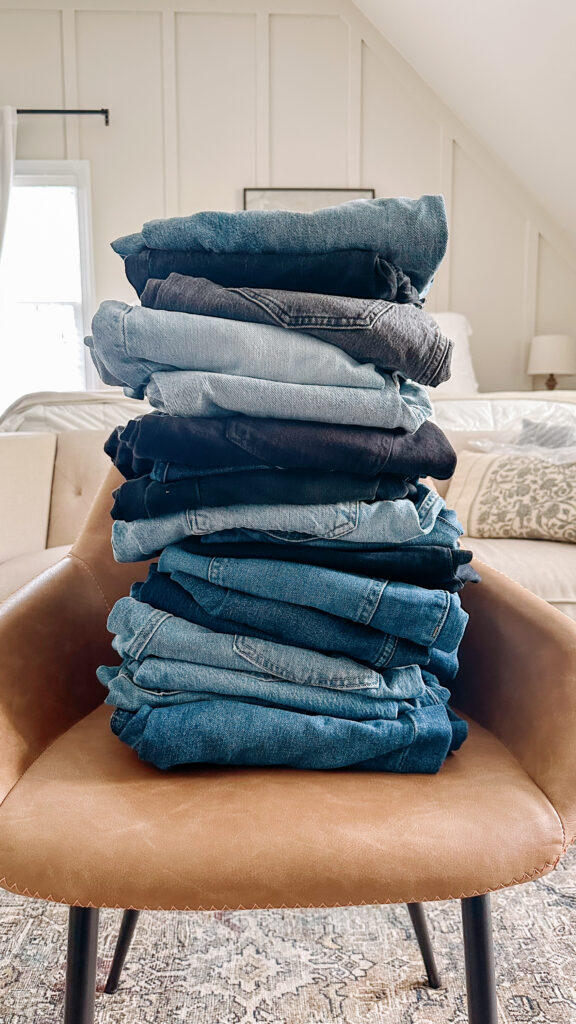 Jeans folded on a chair